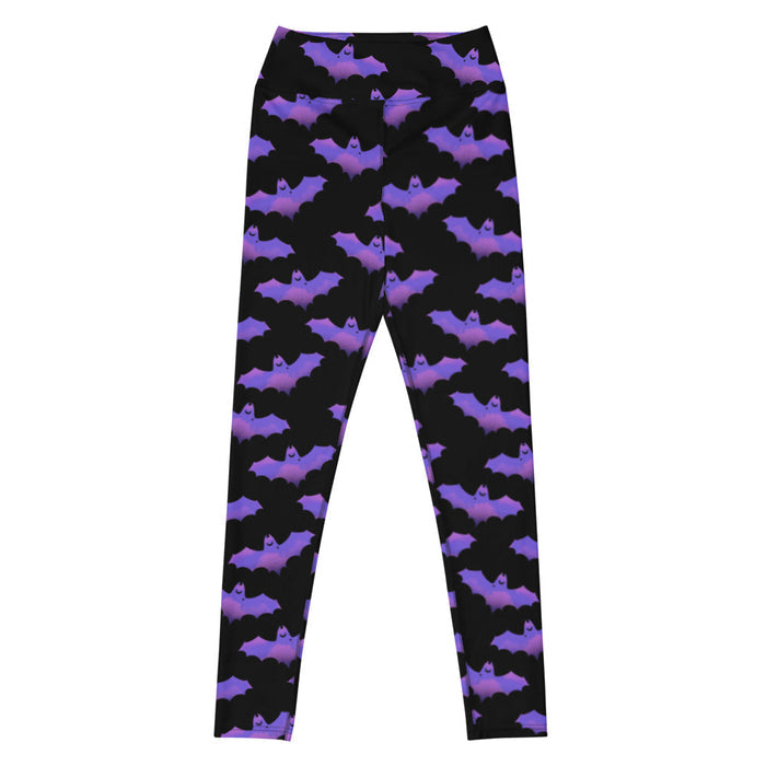 Morrigan alternative high-waisted leggings in lavender with painterly bats and tiny crescent moons