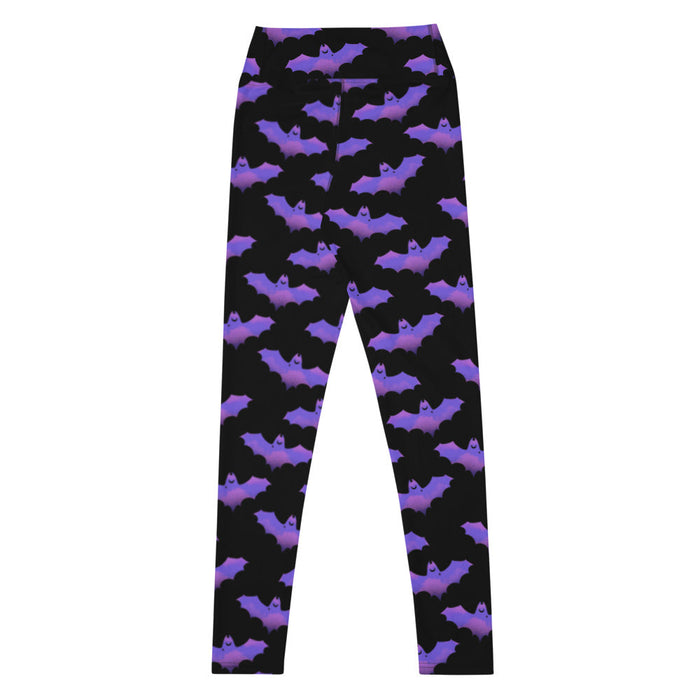Morrigan gothic high-waisted leggings in lavender with dusky bats and soft clouds