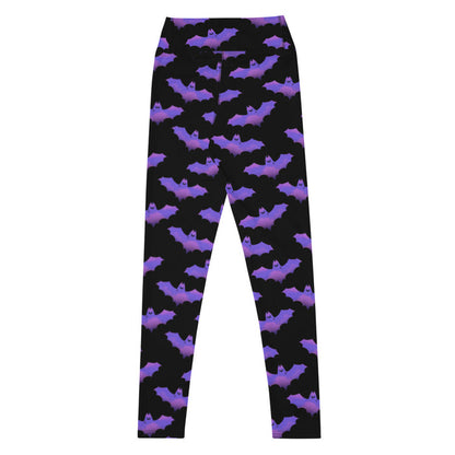Morrigan gothic high-waisted leggings in lavender with dusky bats and soft clouds