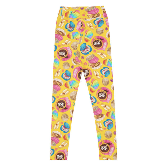 Pan Dulce kawaii high-waisted leggings in yellow with golden orejas and sprinkle galletas