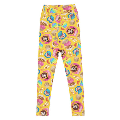 Pan Dulce kawaii high-waisted leggings in yellow with golden orejas and sprinkle galletas