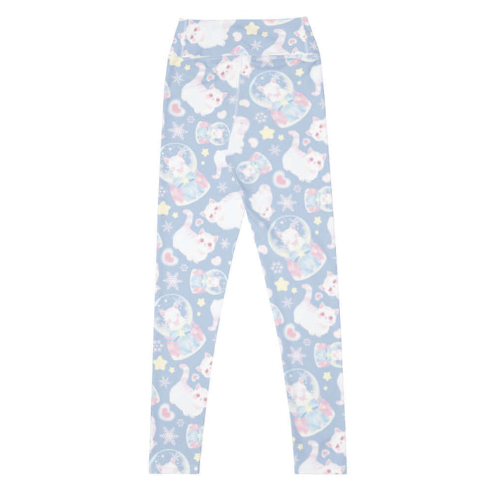Snow Kitten kawaii high-waisted leggings with fluffy kittens and cream stars