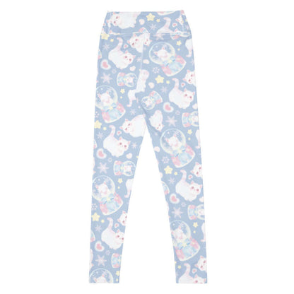 Snow Kitten kawaii high-waisted leggings with fluffy kittens and cream stars