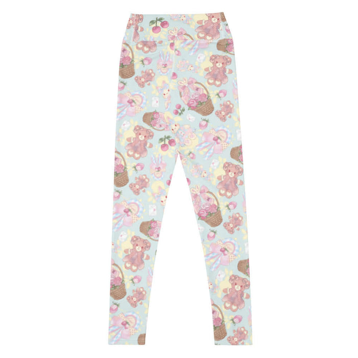 Sweet Teddy kawaii high-waisted leggings in pastel with gingham-bow bunnies and cherries