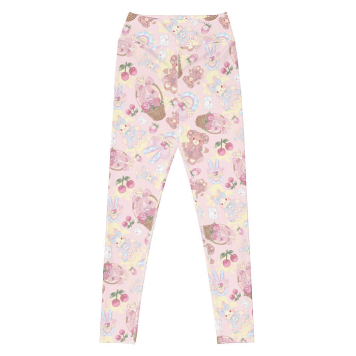 Sweet Teddy kawaii high-waisted leggings in pastel with strawberries and satin bows