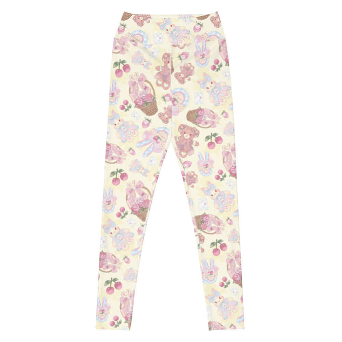 Sweet Teddy kawaii high-waisted leggings in pink with teddy bears and lace cameos