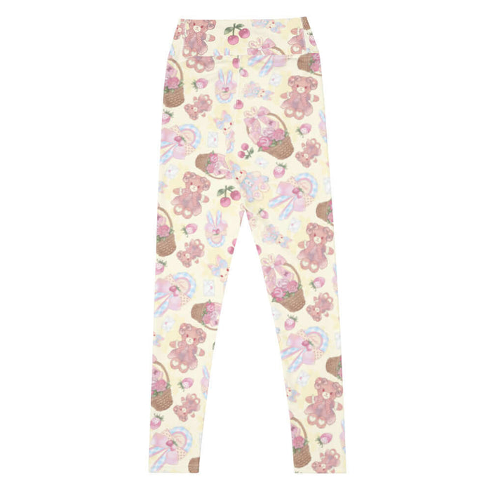 Sweet Teddy kawaii high-waisted leggings in pastel with rose baskets and cherries