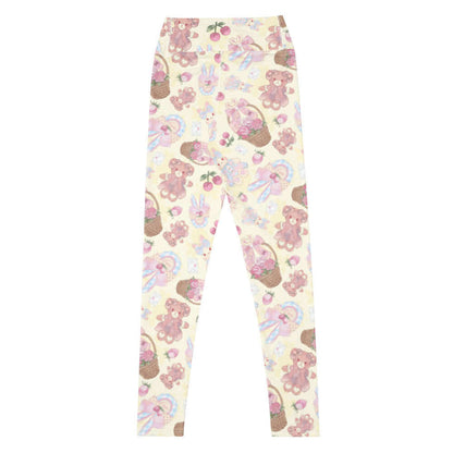 Sweet Teddy kawaii high-waisted leggings in pastel with rose baskets and cherries