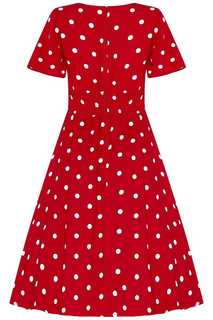 Janice Summer Tea Dress in Red/White Polka Dot Print