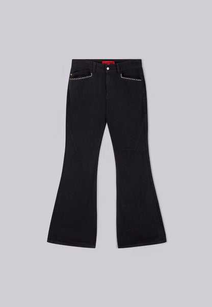 Jet Black Studded Drift Bootcut Jeans