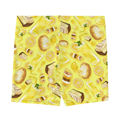 Lemon kawaii shorts in yellow with golden citrus tarts and iced lemonade