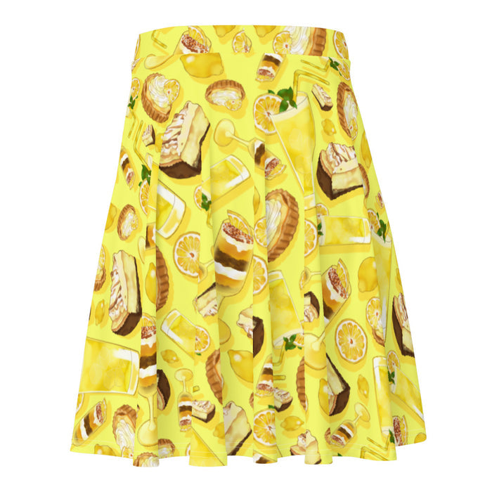 Lemon kawaii skater skirt in yellow with golden citrus tarts and iced lemonade