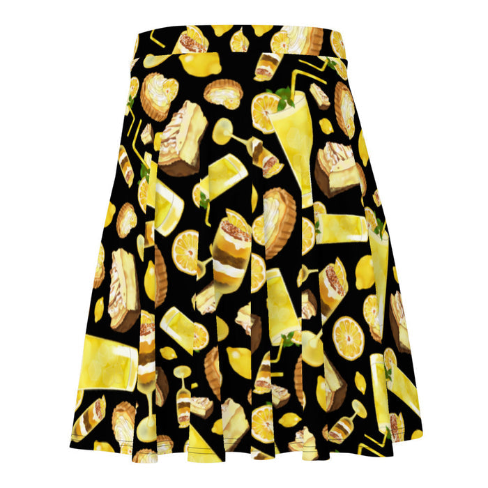 Lemon kawaii skater skirt in yellow with glossy whole lemons and citrus tarts