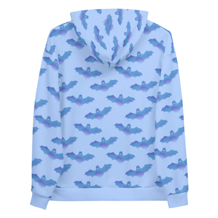 Lilith pastel-goth hoodie in blue with bat print and pastel clouds