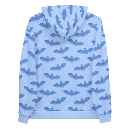 Lilith pastel-goth hoodie in blue with bat print and pastel clouds