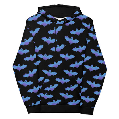 Lilith alternative hoodie in blue with painterly bats and tiny crescent moons