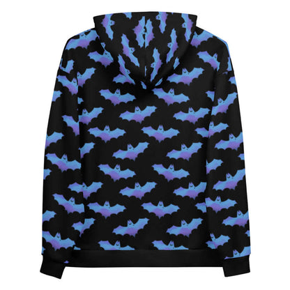 Lilith gothic hoodie in blue with dusky bats and soft clouds