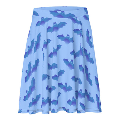 Lilith gothic skater skirt in blue with watercolor bats and crescent moons