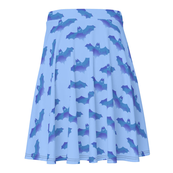 Lilith pastel-goth skater skirt in blue with bat print and pastel clouds