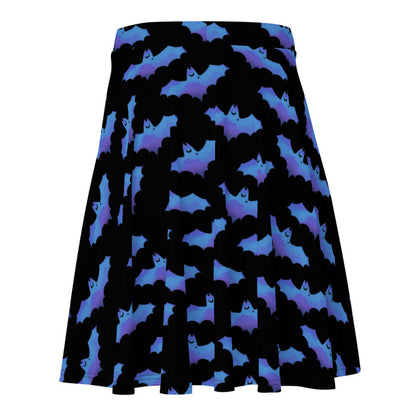 Lilith gothic skater skirt in blue with dusky bats and soft clouds