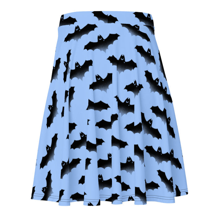 Lilith alternative skater skirt in blue with bats and crescent moons