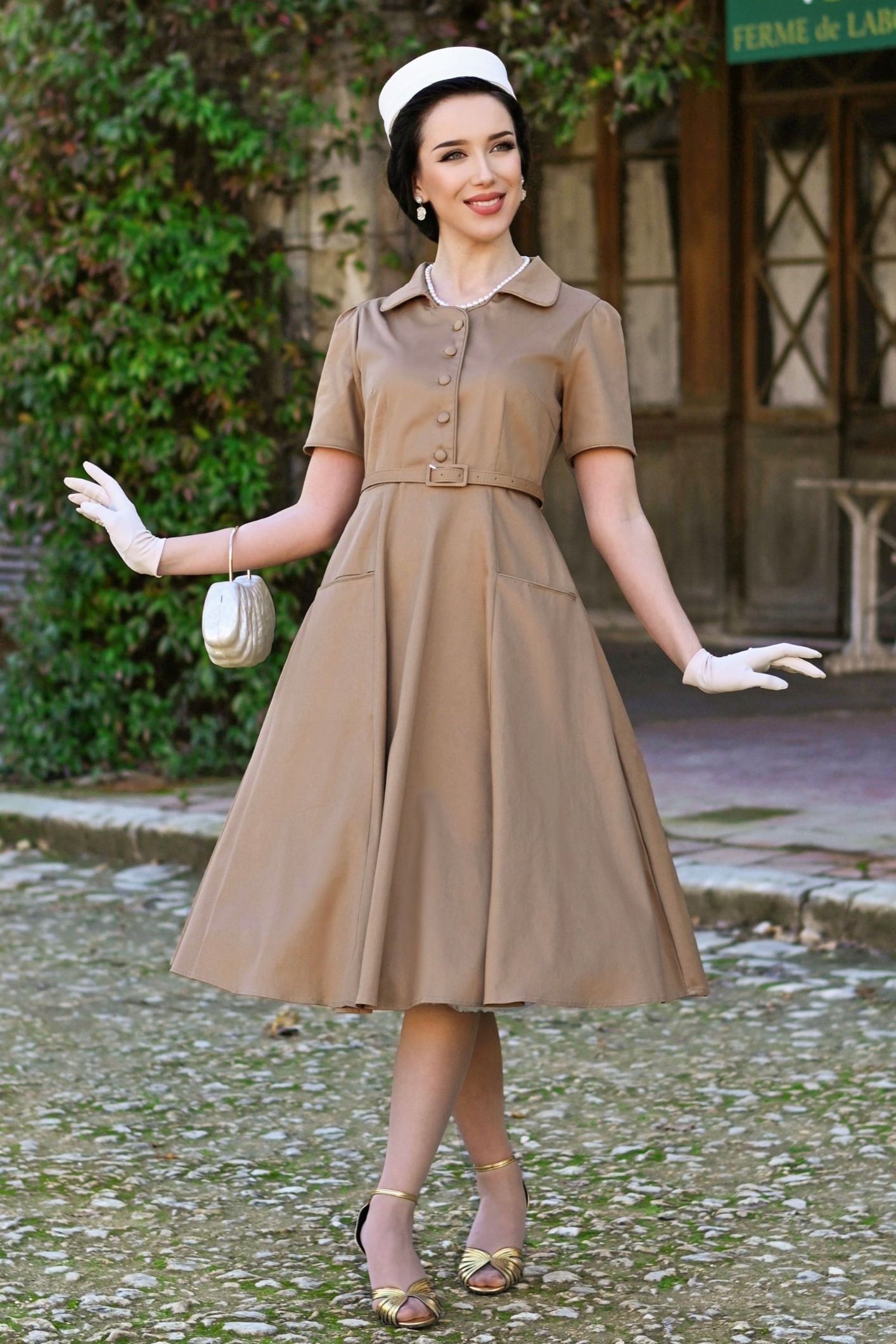 Mabel Khaki Cream Midi Shirt Dress