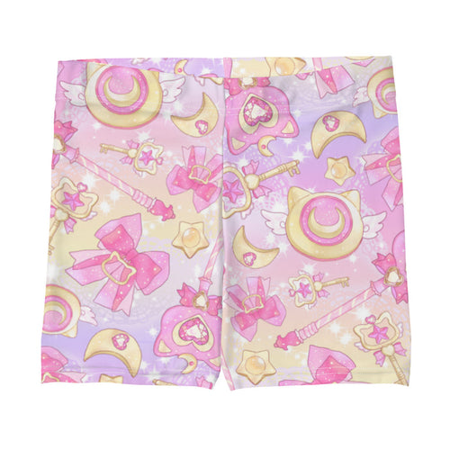 Magical Girl kawaii shorts in pink or purple with gem hearts and star wands