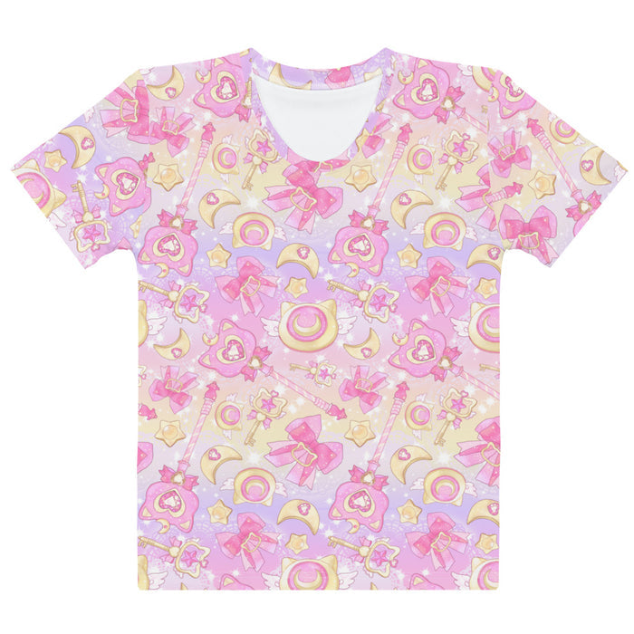 Magical Girl kawaii tee in pink with gem hearts and star wands