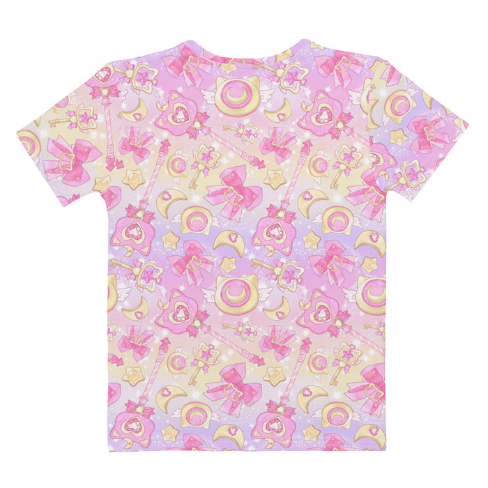 Magical Girl kawaii tee in pink featuring neko compacts and crescent moons