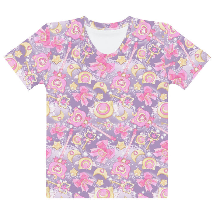 Pink or purple Magical Girl kawaii tee with ribbon bows and golden stars
