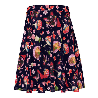 Matsuri kawaii skater skirt with hanami dango and sakura petals