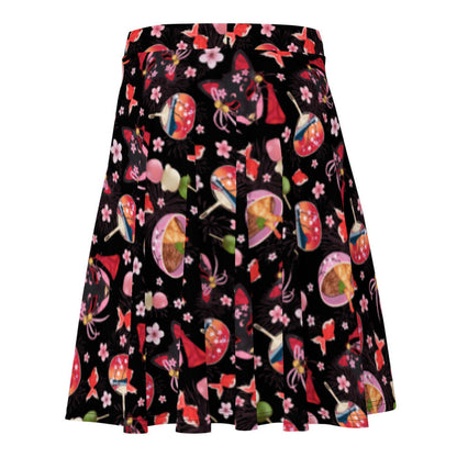Matsuri kawaii skater skirt in black with paper fans and hanami dango