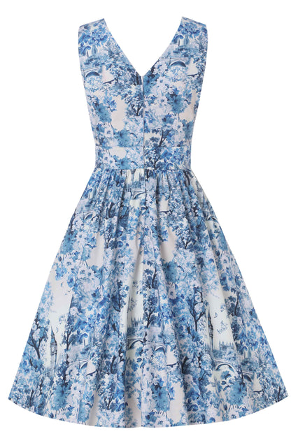 May White Crossover Bust Dress In Big Ben Print