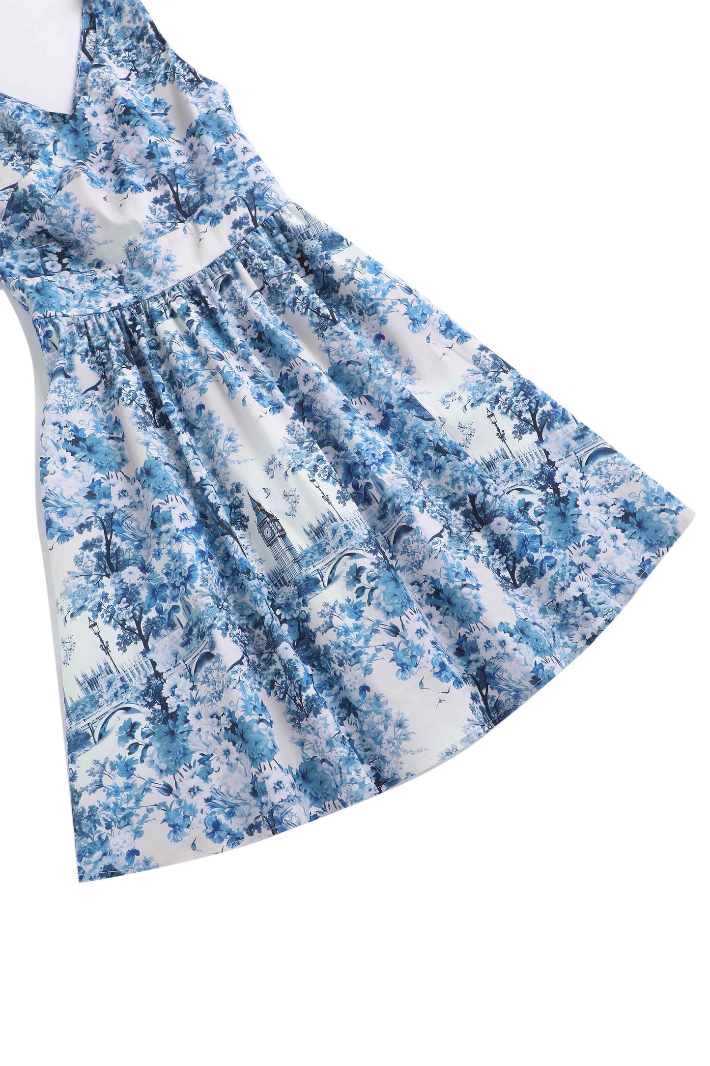 May White Crossover Bust Dress In Big Ben Print