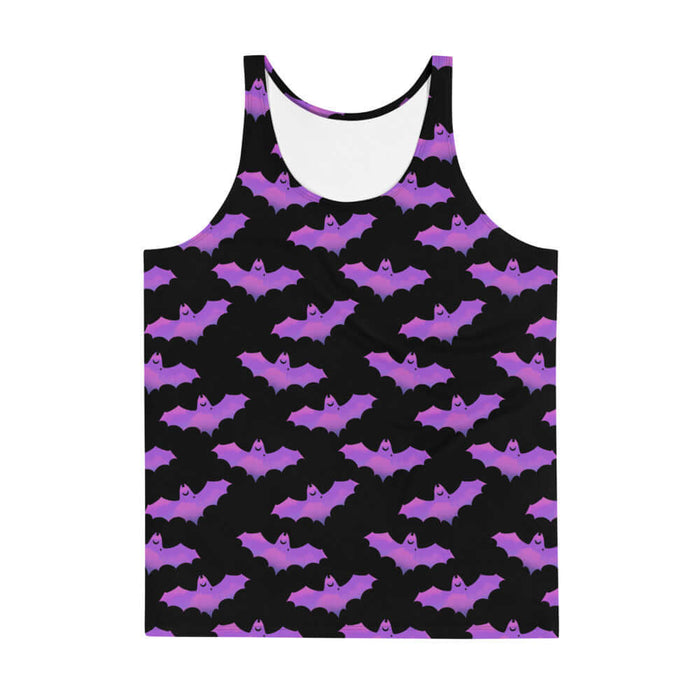 Aensland alternative men's tank top in pink with painterly bats and tiny crescent moons