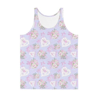 Anniversary kawaii men's tank top in blush and periwinkle with baby's breath and damask roses