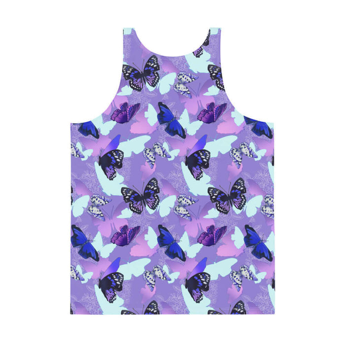 Butterfly kawaii men's tank top with navy butterflies and white-spotted wings