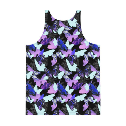 Butterfly kawaii men's tank top with violet butterflies and floral line-art