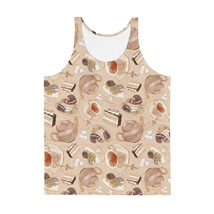 Latte kawaii Men's Café tank with heart-shaped teacups and ornate teapots