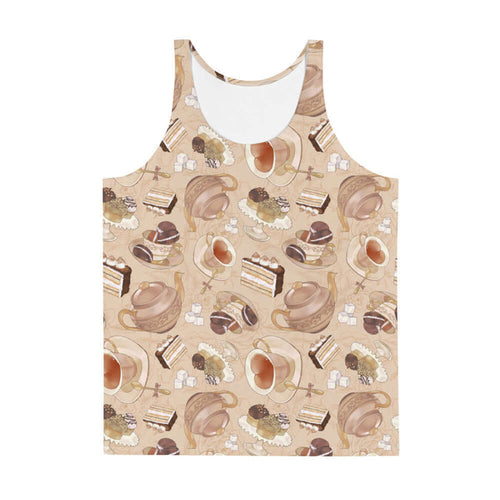 Latte kawaii Men's Café tank with heart-shaped teacups and ornate teapots