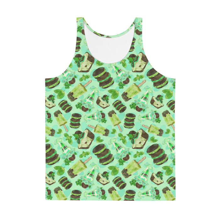 Choco Mint kawaii men's tank top in mint with mint popsicles and mint-cream cookies