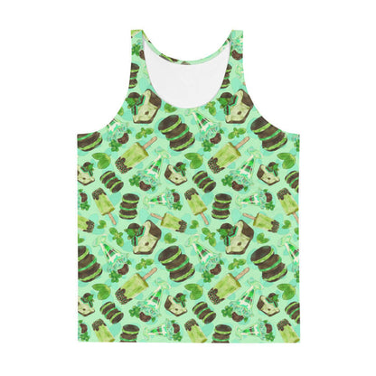 Choco Mint kawaii men's tank top in mint with mint popsicles and mint-cream cookies