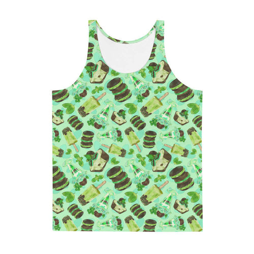 Choco Mint kawaii men's tank top in mint with mint popsicles and mint-cream cookies