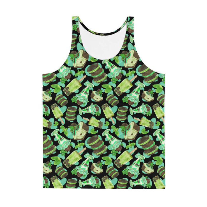 Choco Mint kawaii men's tank top in mint with chocolate-dipped popsicles and fresh mint leaves