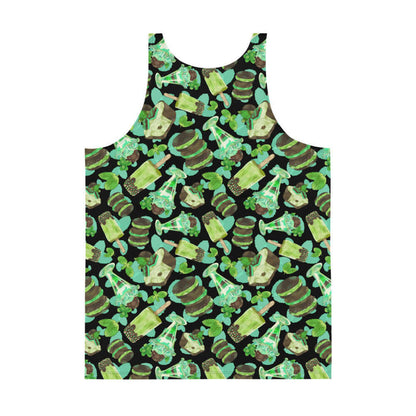 Choco Mint kawaii men's tank top in mint with mint-cream sandwich cookies and mint parfaits