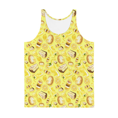 Lemon kawaii men's tank top in yellow with iced lemonade and juicy lemon slices