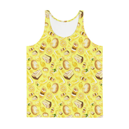 Lemon kawaii men's tank top in yellow with iced lemonade and juicy lemon slices