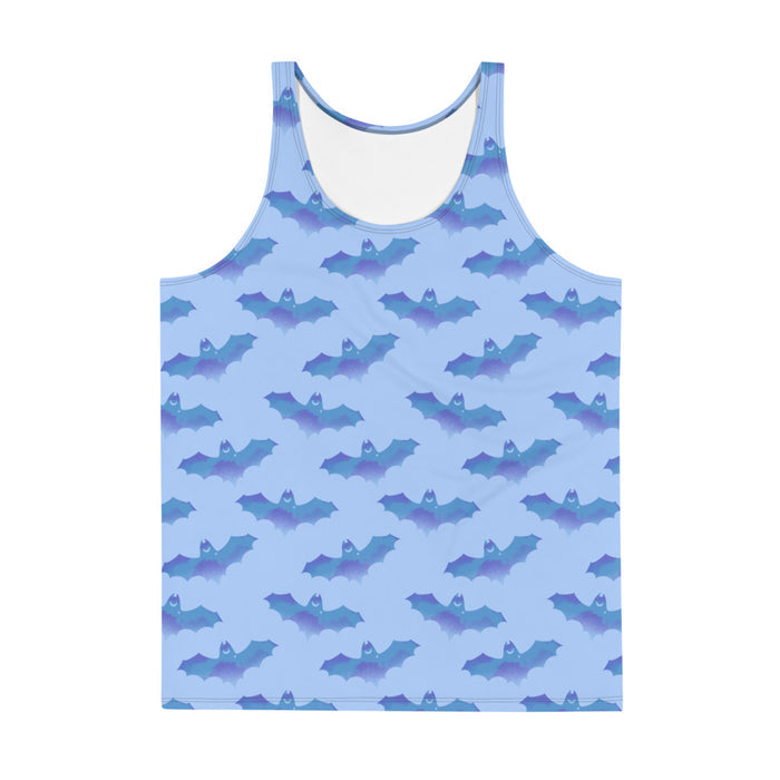 Lilith gothic men's tank top in blue with watercolor bats and crescent moons