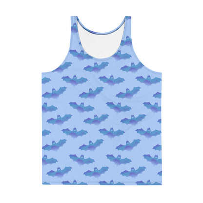 Lilith gothic men's tank top in blue with watercolor bats and crescent moons