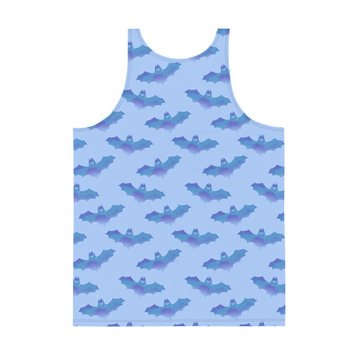 Lilith pastel-goth men's tank top in blue with bat print and pastel clouds
